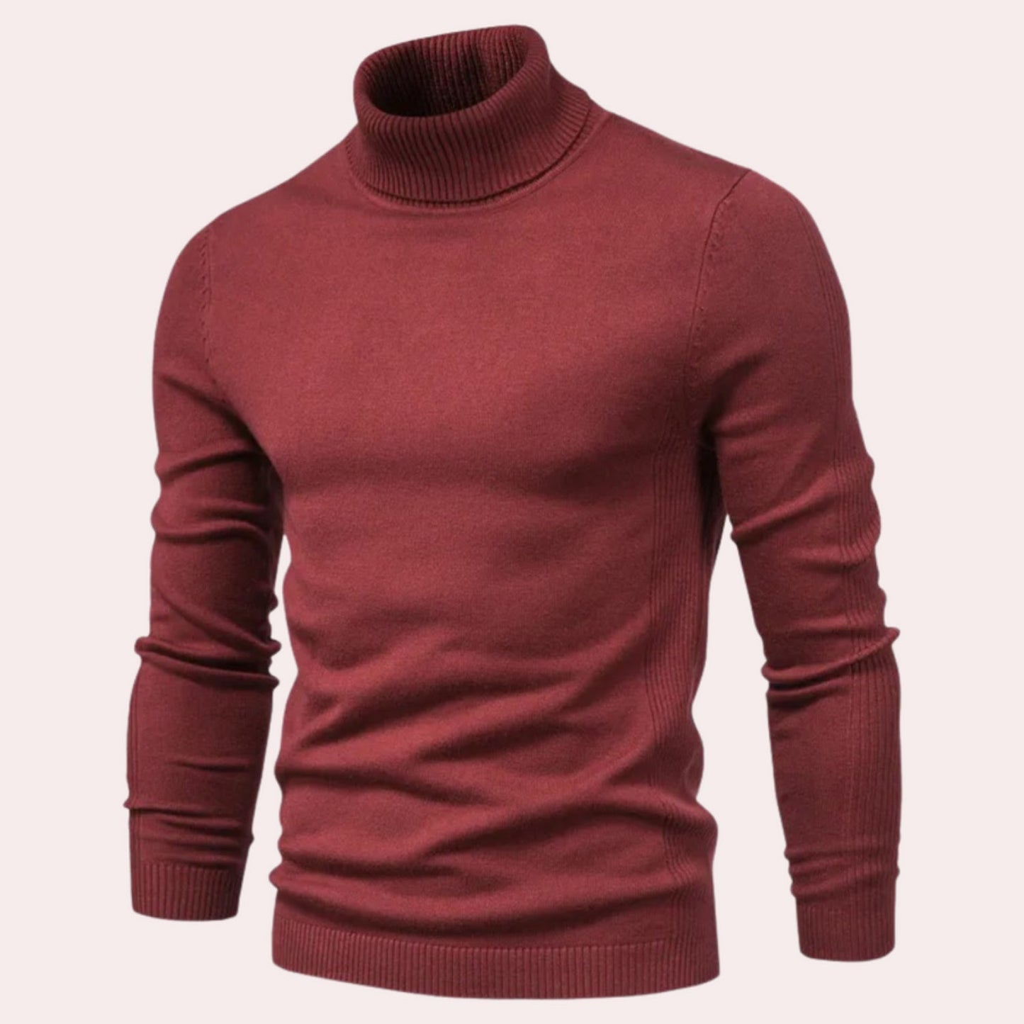 Ethan | Mens Turtleneck Sweater | Dark Red | Roll Neck Jumper, Soft Cotton-4
