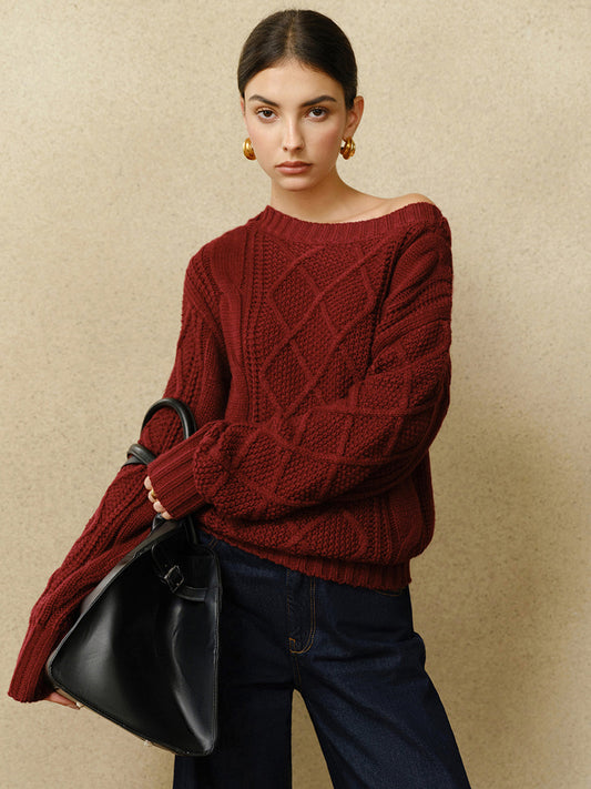 Burgundy | Sweater | Cable-Knit, Relaxed Fit-1