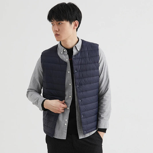 Men's Down Vest Black Size L 90% White Down Ultra Light Sleeveless Coat-1