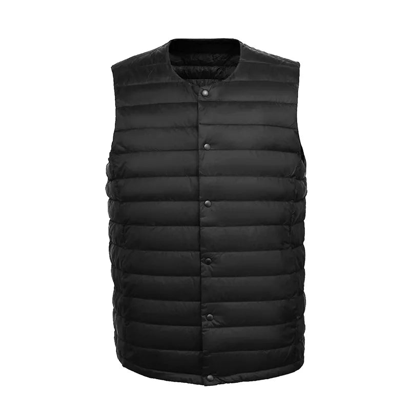 Men's Down Vest Black Size L 90% White Down Ultra Light Sleeveless Coat-3