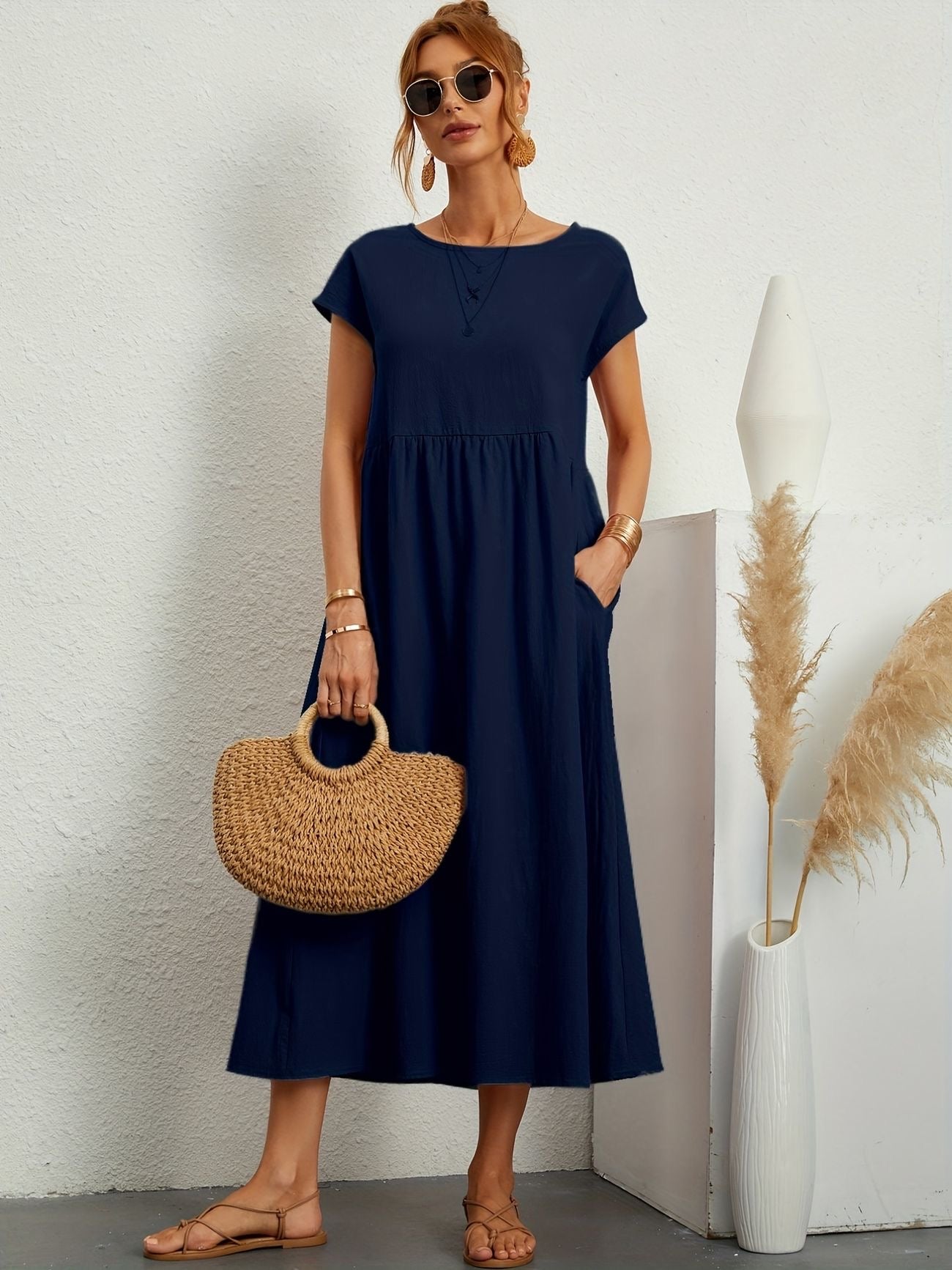 Caroline | Women's Casual Dress Black Size M Cotton-3