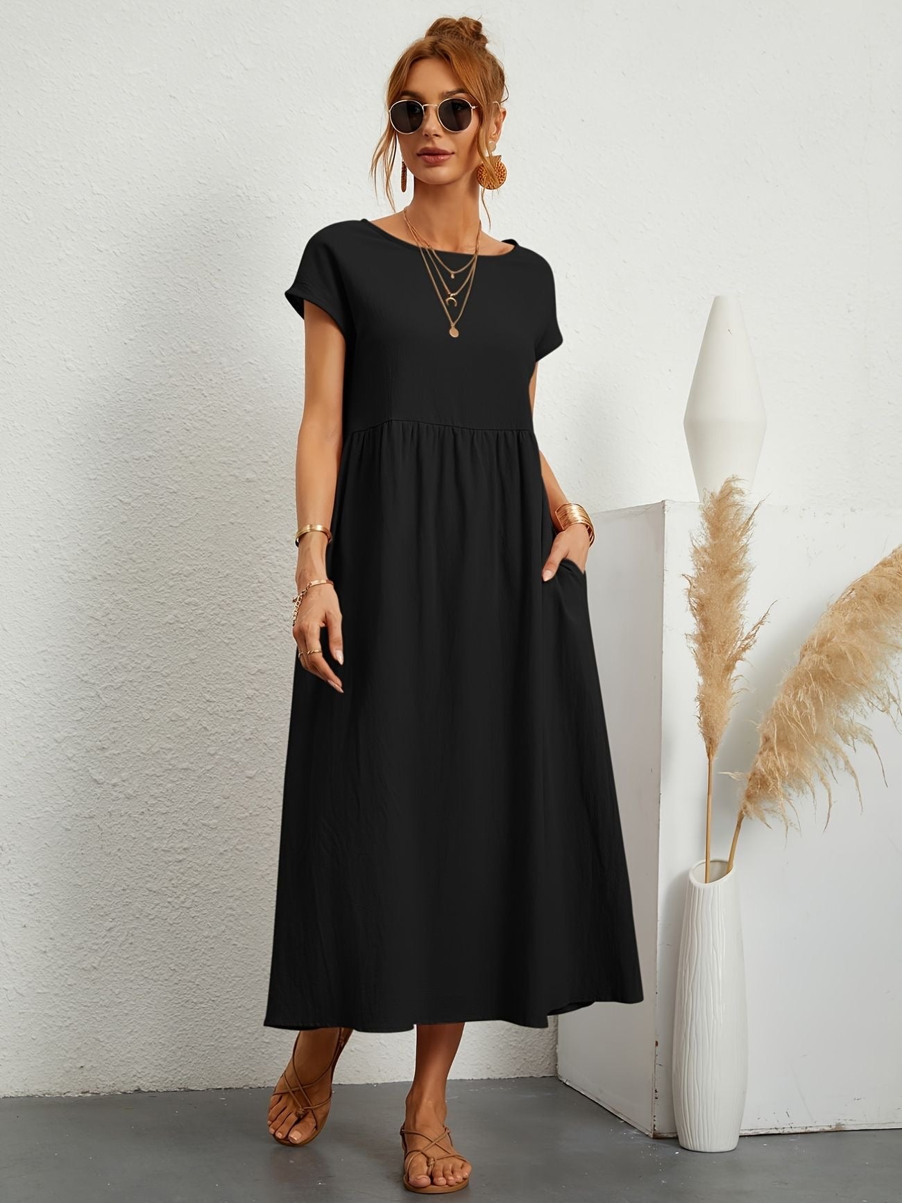 Variant image for Caroline | Women's Casual Dress Black Size M Cotton-16