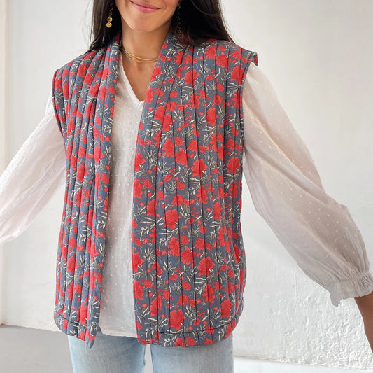 Women's Puffer Vest Floral Size M Quilted-1