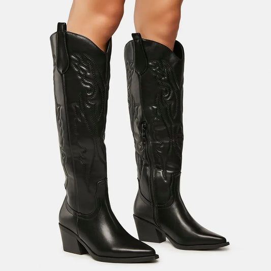 Emily | Knee High Cowboy Boots | Black Knee High Boots, Long Boots | Size 43-2