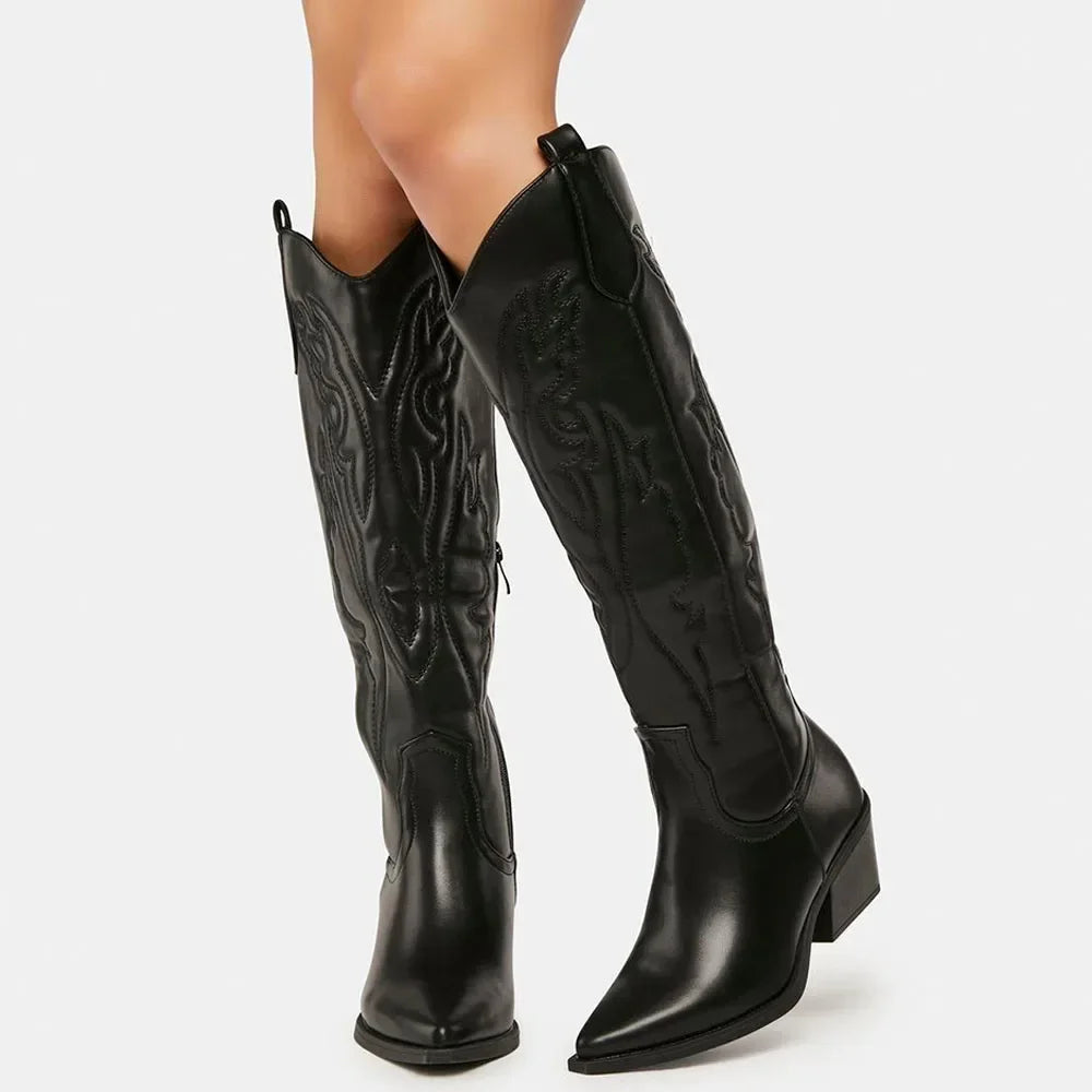 Emily | Knee High Cowboy Boots | Black Knee High Boots, Long Boots | Size 43-3