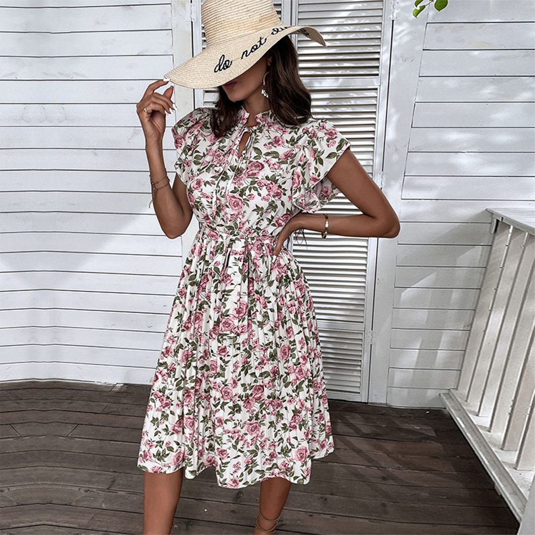 Heidi | White Midi Dress | Long Sleeve Midi Dress | Floral Midi Dress-3