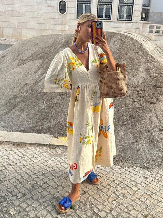 Natalia | Women's Dress | Beige Summer Dresses-2
