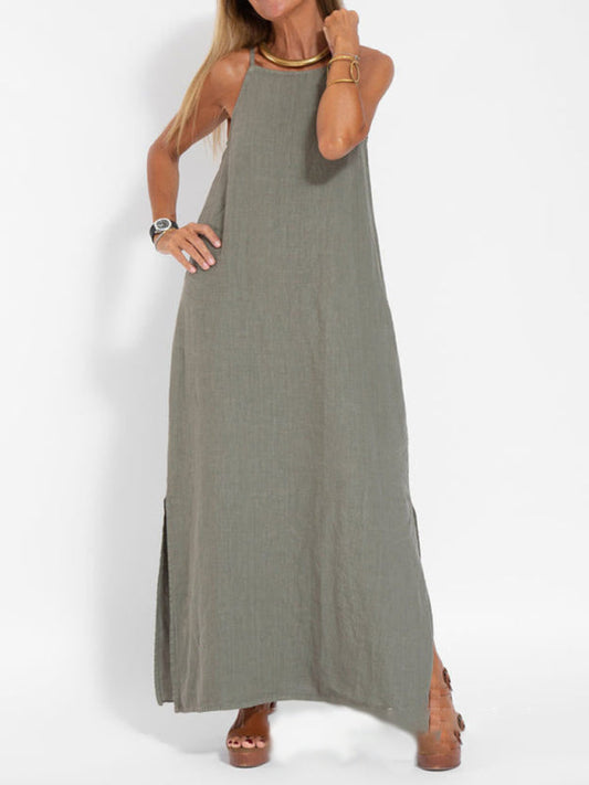 Eve | Maxi Dress | Long Dresses for Women, Cotton Linen Blend, Side Slit-1